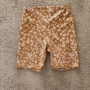 SAGE FLoral High-Waist Bike Shorts — Mustard with Cream Flowers